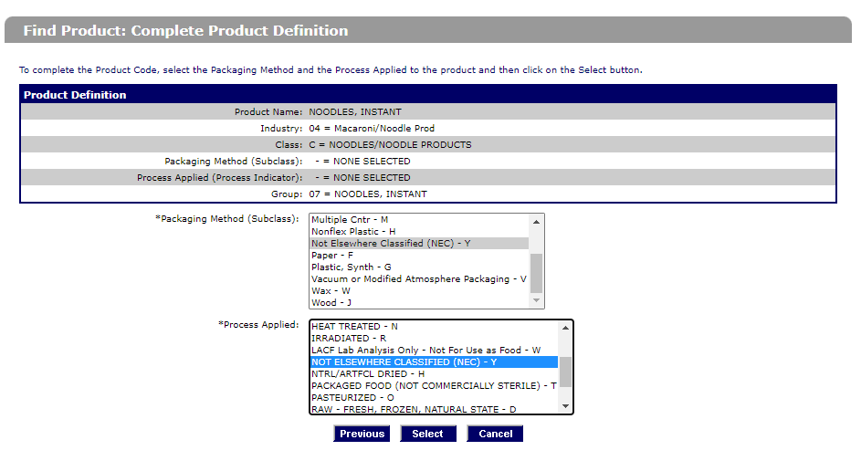 Prior Notice Find Product Complete Product Definition